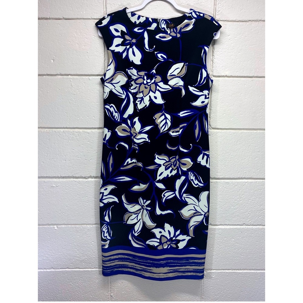 ILE New York Floral Sheath Dress Womens 10 Cap Sleeve Knee Length Derby Office